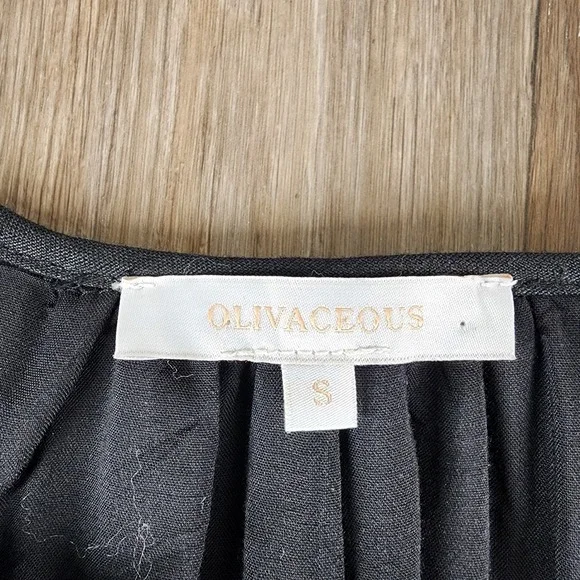 Olivaceous Black Ramie Linen Blend Ruffle Puff Sleeve Mini Shift Dress Small - Picture 2 of 14